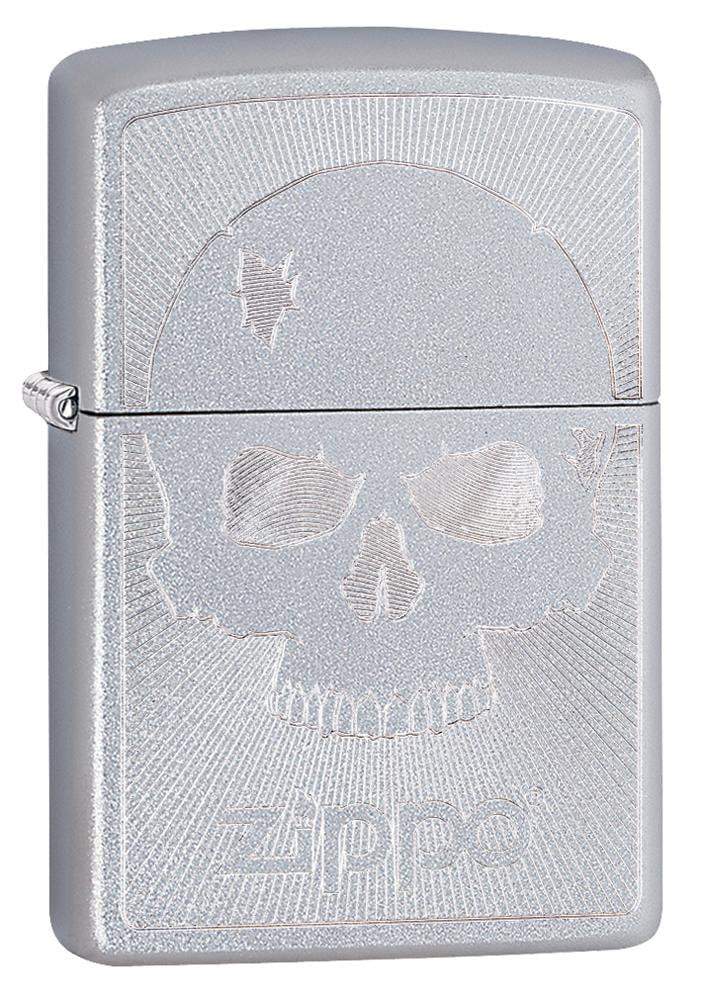Zippo Skull with Lines Satin Chrome Pocket Lighter Zippo